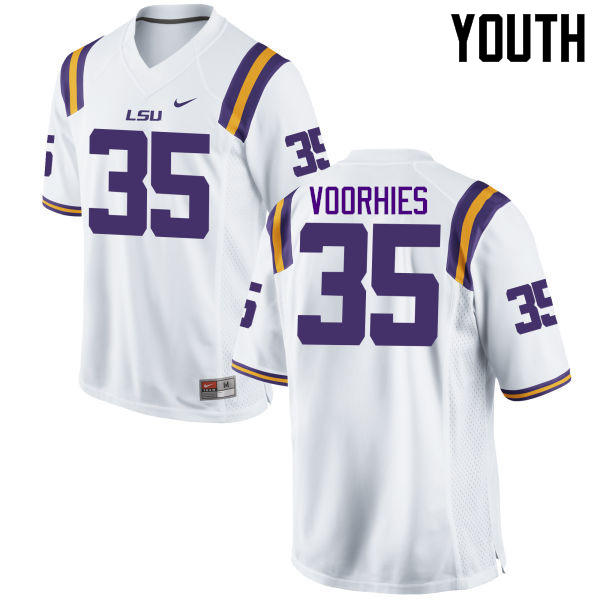 Youth LSU Tigers #35 Devin Voorhies College Football Jerseys Game-White